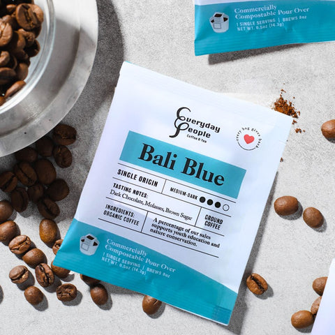 Bali Blue Single Origin Medium Dark Roast Pour Over Kit - 7 pouches - Everyday People Coffee & Tea